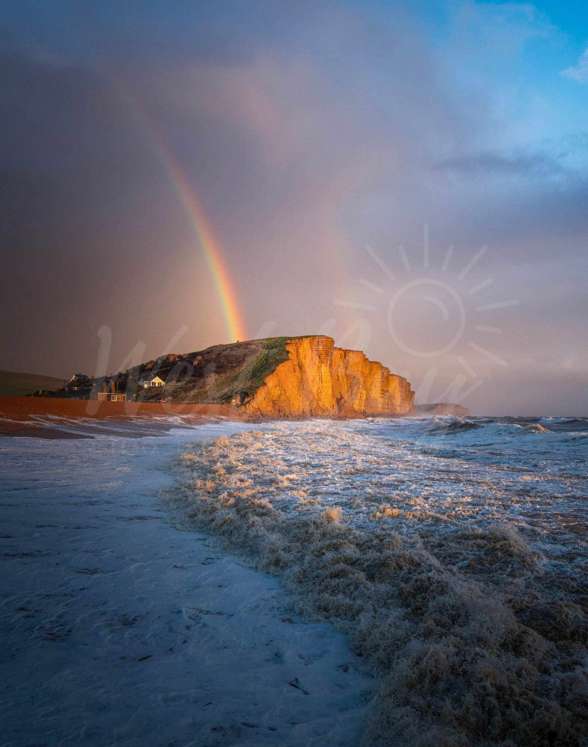 East Cliff Gold - rainbow and golden light over East Cliff, West Bay, Dorset