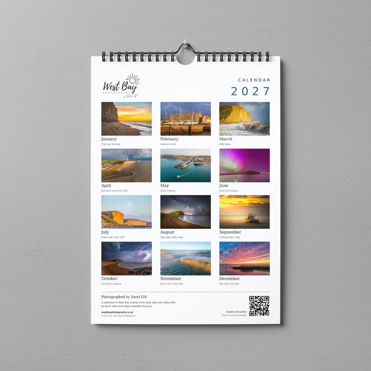 2027 West Bay calendar rear cover showing twelve monthly photographs