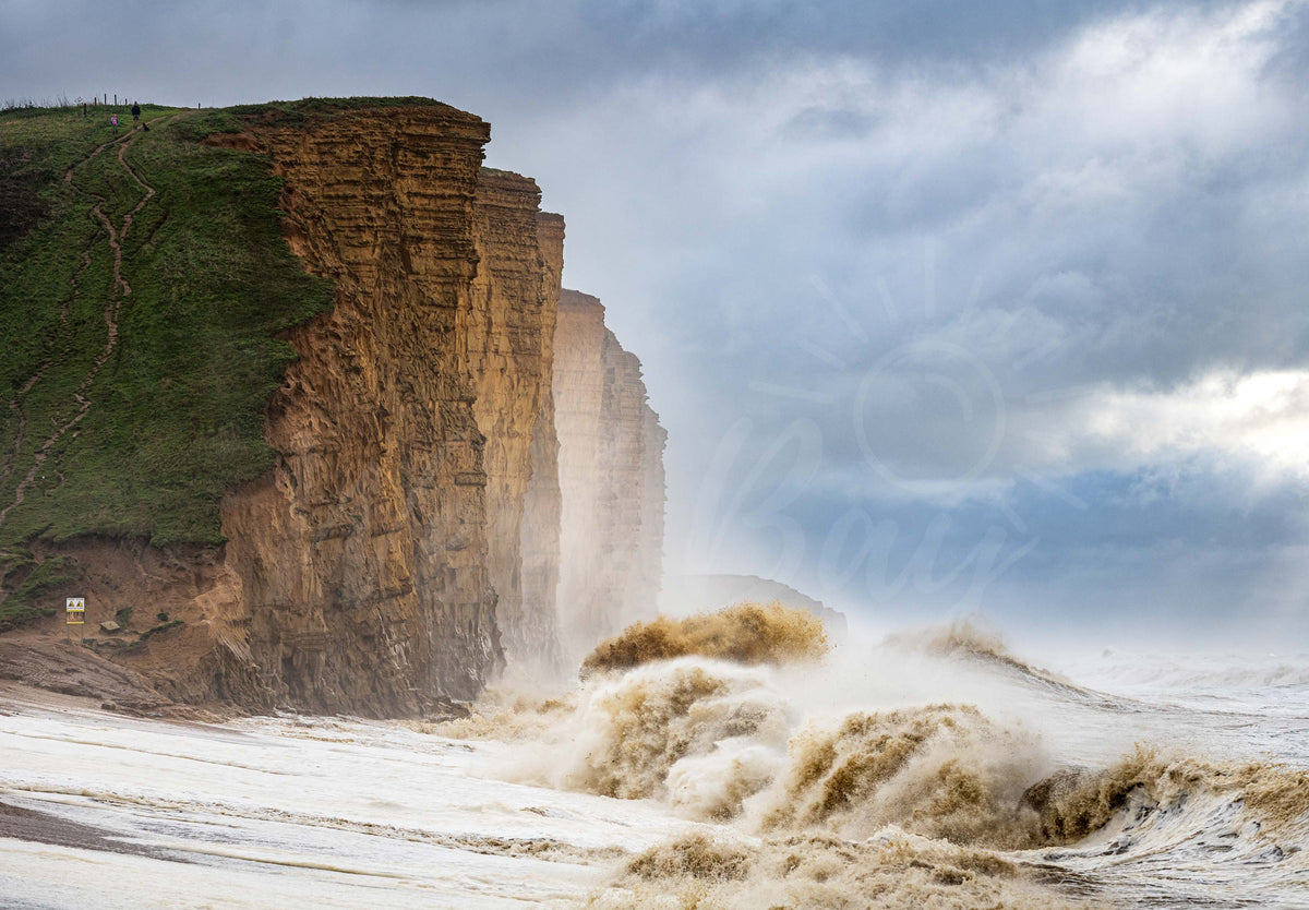 Storm Ciaran waves beneath East Cliff at West Bay on Dorset's Jurassic Coast