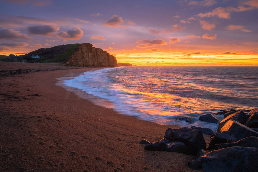 December sunrise over East Cliff at West Bay, Dorset