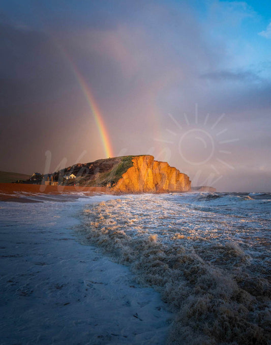 East Cliff Gold - rainbow and golden light over East Cliff, West Bay, Dorset